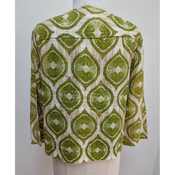 Chico’s 100% Linen Jacket Ikat Print 3/4 Sleeve Single Button Size 1 M / 8-10 - Picture 5 of 7